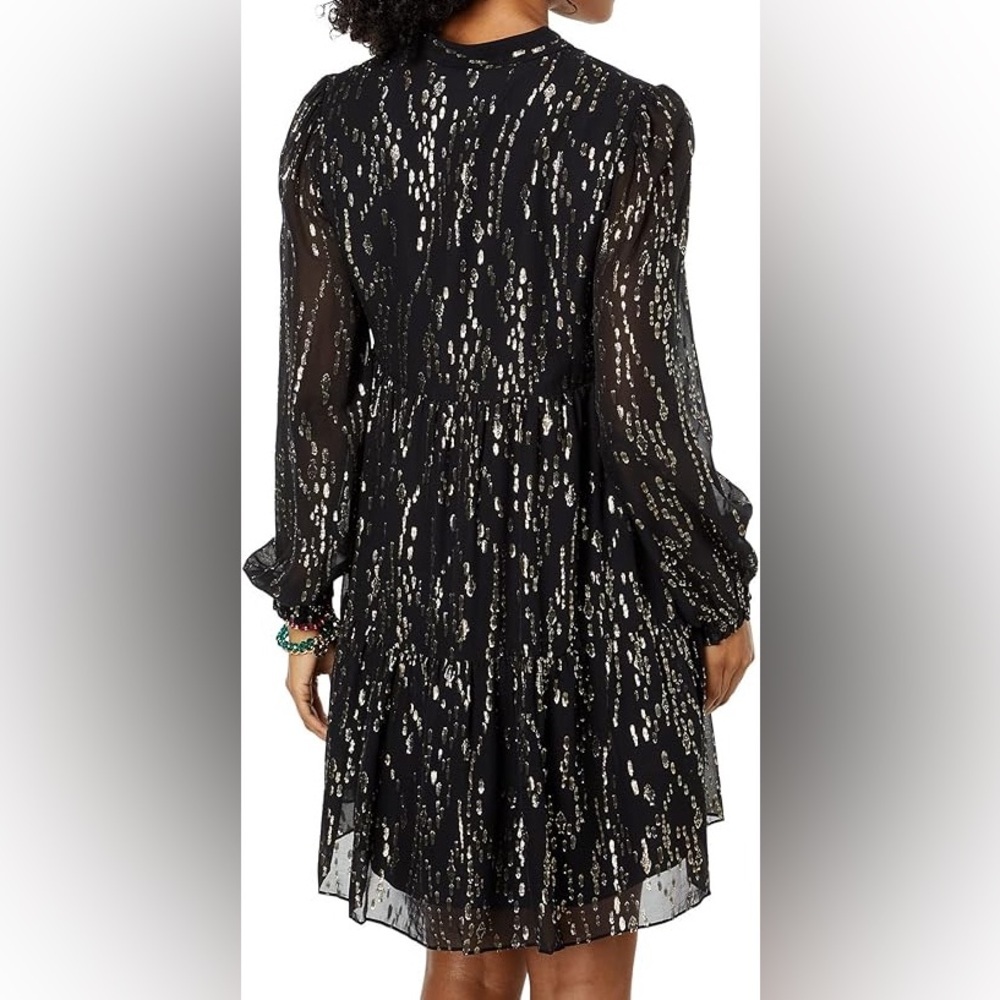 Lilly Pulitzer Winona Silk Dress Size XL Swing Onyx Fish Clip Gold Chiffon Black - Picture 6 of 17